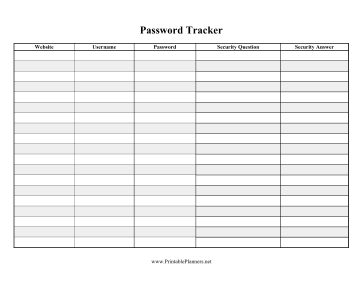 Printable Password Tracker With Security Questions