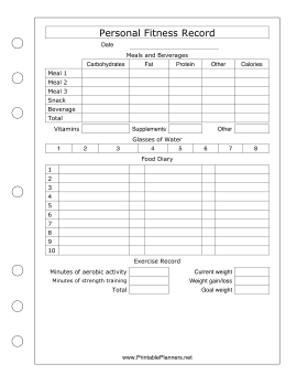 Printable Personal Fitness Record