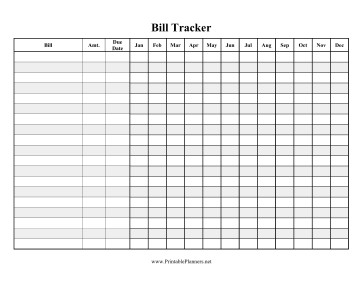 Printable Plain Bill Tracker