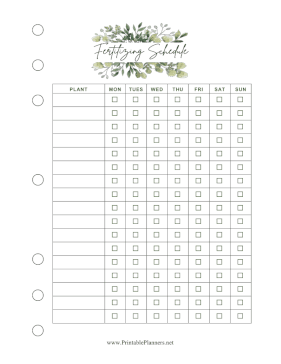 Printable Plant Fertilizing Schedule