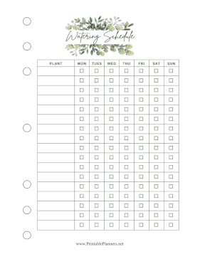 Printable Plant Watering Schedule