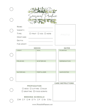 Printable Produce Planner