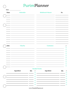 Printable Purim Planner