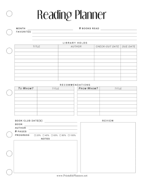 Printable Reading Planner