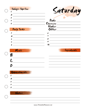 Printable Saturday Planner