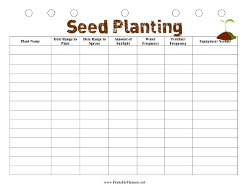 Printable Seed Planting Planner