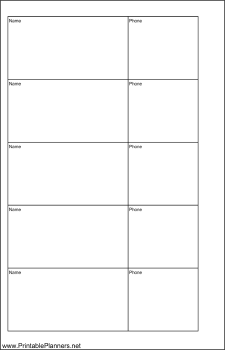 Printable Small Cahier Planner Phone List Two Columns - Left