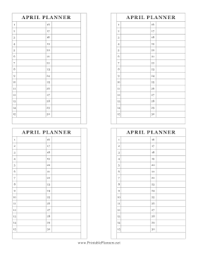 Printable Small Monthly Planner April