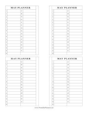 Printable Small Monthly Planner May