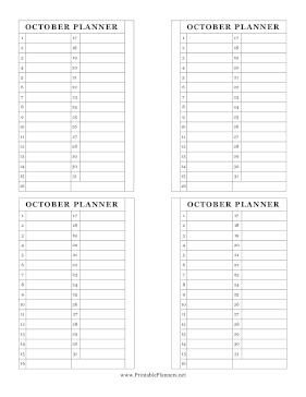 Printable Small Monthly Planner October