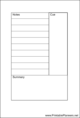 Printable Small Organizer Cornell Note Page - Left