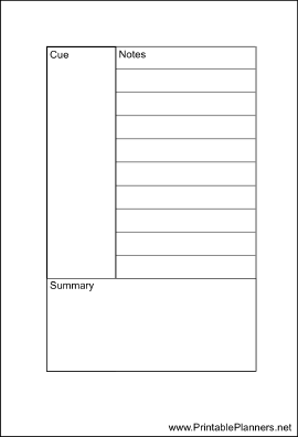 Printable Small Organizer Cornell Note Page - Right