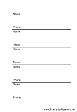 Printable Small Organizer Phone List 1 col - Right