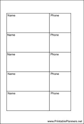 Printable Small Organizer Phone List 2 col - Left