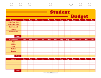 Printable Student Planner — Budget