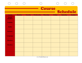 Printable Student Planner — Course Schedule