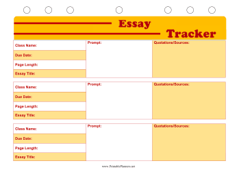 Printable Student Planner — Essay Tracker