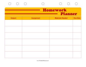 Printable Student Planner — Homework