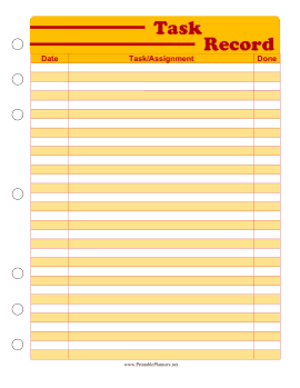 Printable Student Planner — Task Record