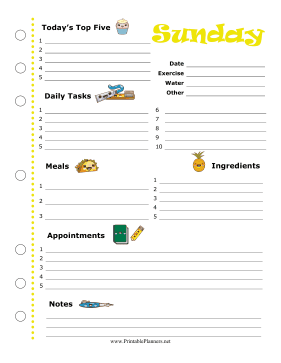 Printable Sunday Planner Kawaii