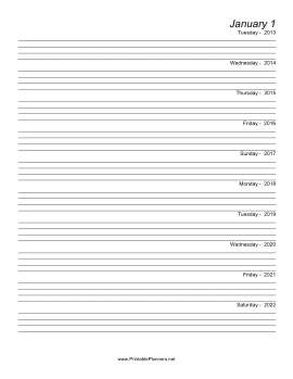 Printable Ten Year Journal (Starts 2013)
