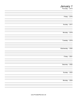 Printable Ten Year Journal (Starts 2015)