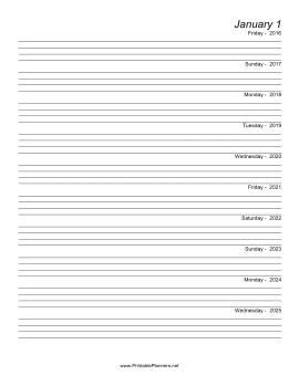 Printable Ten Year Journal (Starts 2016)