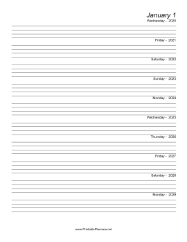Printable Ten Year Journal (Starts 2020)