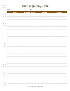 Printable Thanksgiving Guests