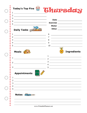 Printable Thursday Planner Kawaii