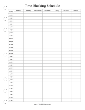 Weekly Calendar Timeblock Printable - Sunday Start - 2-Page Spread