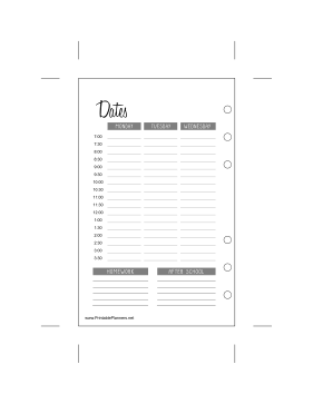 Printable Academic Planner Mon-Wed