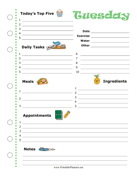 Printable Tuesday Planner Kawaii