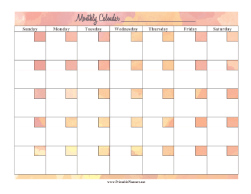 Printable Watercolor Monthly Calendar