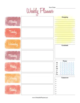 Printable Watercolor Weekly Planner