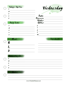 Printable Wednesday Planner