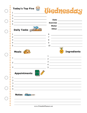 Printable Wednesday Planner Kawaii