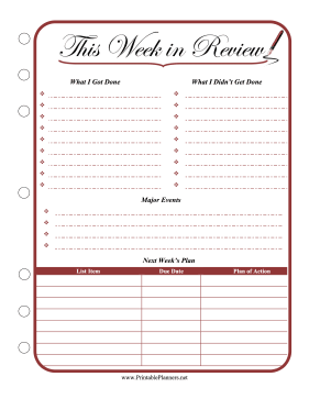 Printable Week in Review Planner