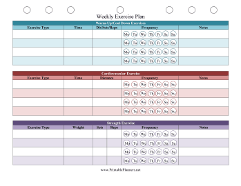 Printable Weekly Exercise Planner