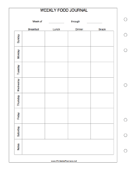 Printable Weekly Food Journal - Left