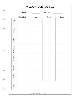 Printable Weekly Food Journal