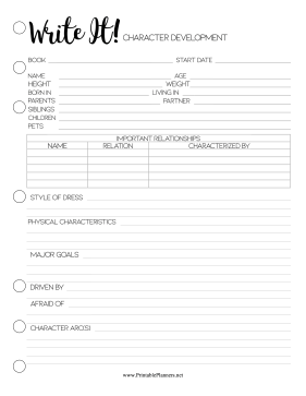 Printable Write It Character Development