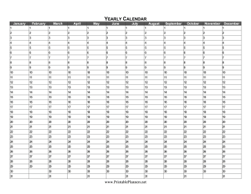 Printable Yearly Calendar