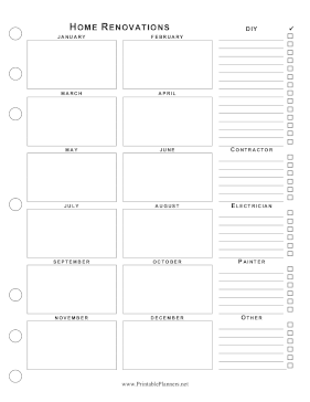 Printable Yearly Home Renovations Planner