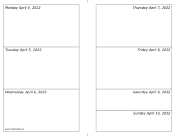 Printable 04/04/2022 Weekly Calendar-landscape