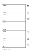 Printable Pocket Organizer Phone List (1-column) - Left