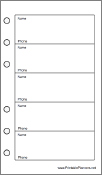 Printable Pocket Organizer Phone List (1-column) - Right