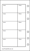 Printable Pocket Organizer Phone List (2-column) - Left