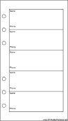 Printable Personal Organizer Phone List (1-column) - Right