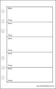 Printable Travel Organizer Phone List (1-column) - Right